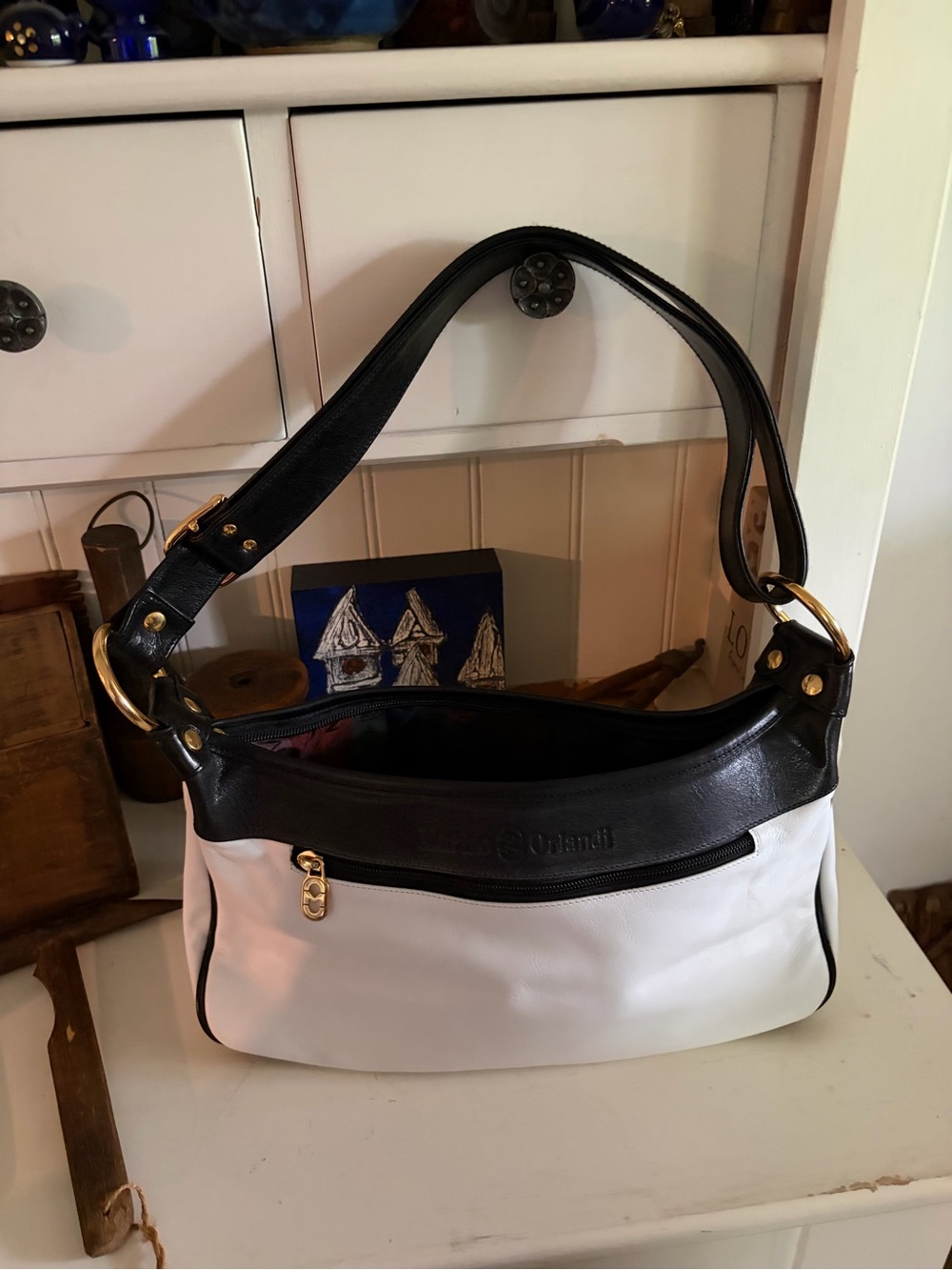 Black & White Leather Shoulder Bag by Marino Orlando